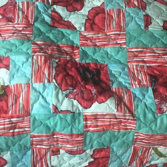 Hand Crafted Quilt Turquoise and Red - Picture 3 of 15